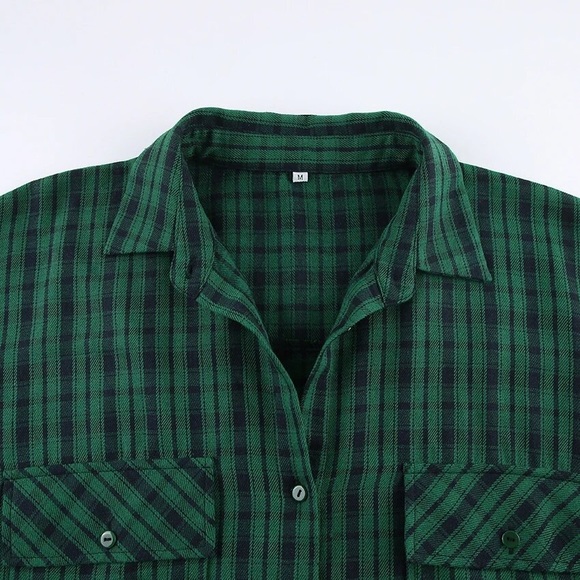 NOT IN LIVE SHOW Oversized green Plaid Flannel button Influencer long sleeve 90s - Picture 7 of 10